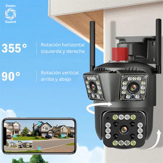 Cámara de Seguridad WiFi PTZ TRIPLE LENTE 4K HD