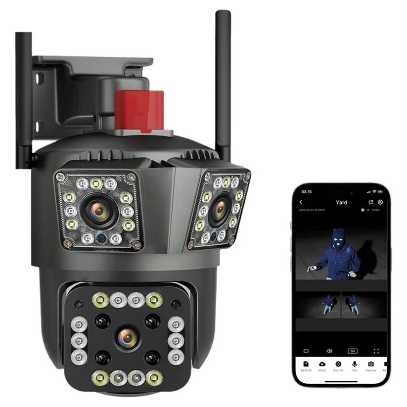 Cámara de Seguridad WiFi PTZ TRIPLE LENTE 4K HD